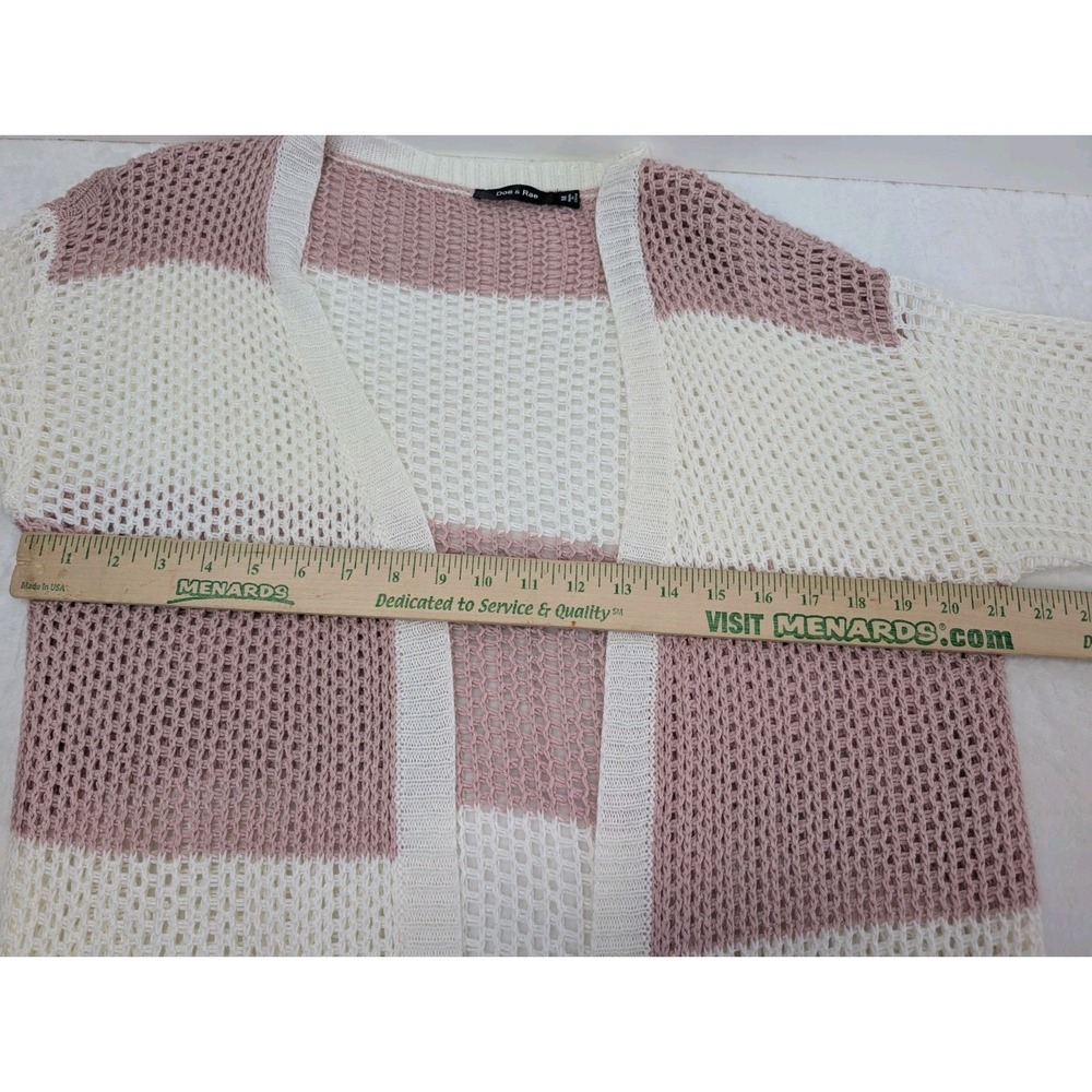 Womens Open Knit Cardigan Size Medium Pink Stripe Crochet Nautical Beach Coastal - Picture 7 of 9
